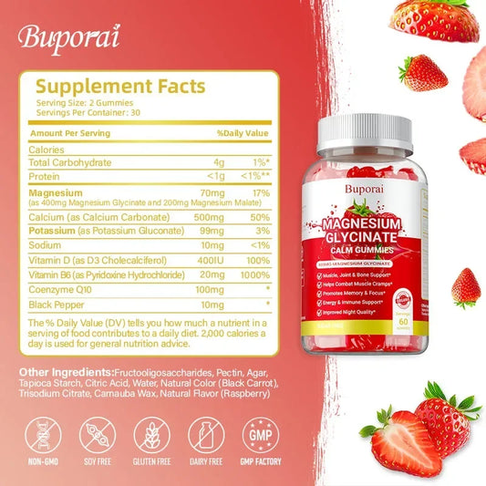 Magnesium Glycinate Gummies - Improve Sleep, Promote Physical and Mental Relaxation, and Reduce Leg Cramps and Muscle Pain